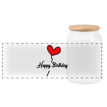 HAPPY BIRTHDAY. HAPPY BIRTHDAY. ANNIVERSARY. - Panoramic Cookie Jar with Wooden Lid - white - Front