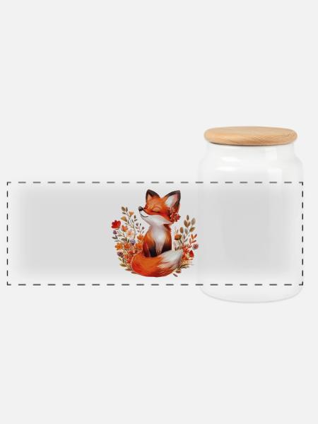 Fuchs mit Blumen - Panorama Keksdose mit Holzdeckel - Weiß