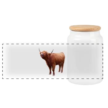 Scottish Highland cattle - Panoramic Cookie Jar with Wooden Lid - white - Front