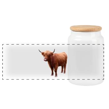 Scottish Highland cattle - Panoramic Cookie Jar with Wooden Lid - white - Front
