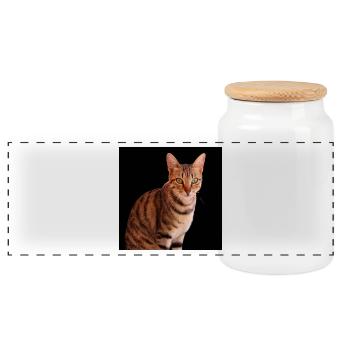 Cat cat sweet kitten - Panoramic Cookie Jar with Wooden Lid - white - Front