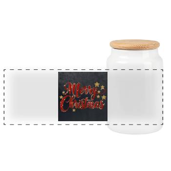 Glitzerndes Merry Christmas Script - Panorama Keksdose mit Holzdeckel - Weiß - Vorne
