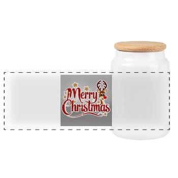 Merry Christmas Reindeer Glitter Script - Panoramic Cookie Jar with Wooden Lid - white - Front