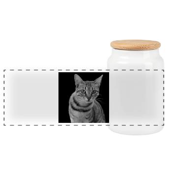 Katze weiß-schwarz Katze schwarzweiß - Panorama Keksdose mit Holzdeckel - Weiß - Vorne