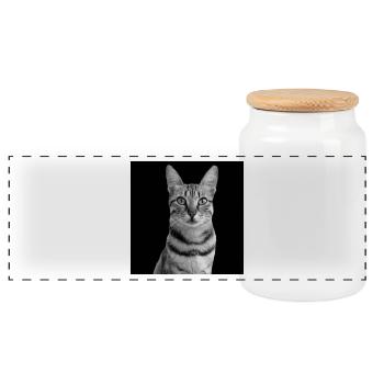 Katze weiß-schwarz Katze schwarzweiß - Panorama Keksdose mit Holzdeckel - Weiß - Vorne