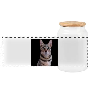 Katze Katzen - Panorama Keksdose mit Holzdeckel - Weiß - Vorne