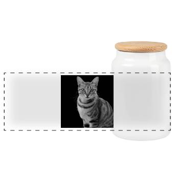 Katze weiß-schwarz Katze schwarzweiß - Panorama Keksdose mit Holzdeckel - Weiß - Vorne