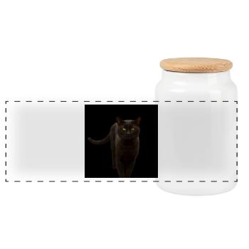 black cat kitten cat - Panoramic Cookie Jar with Wooden Lid - white - Front
