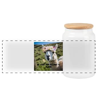 Alpaka - be your own reason to bloom - Panorama Keksdose mit Holzdeckel - Weiß - Vorne