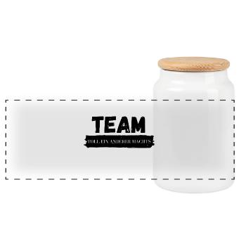 Team Stamp Distressed Block Print - Panoramic Cookie Jar with Wooden Lid - white - Front