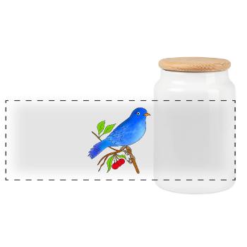 Blue bird - Panoramic Cookie Jar with Wooden Lid - white - Front