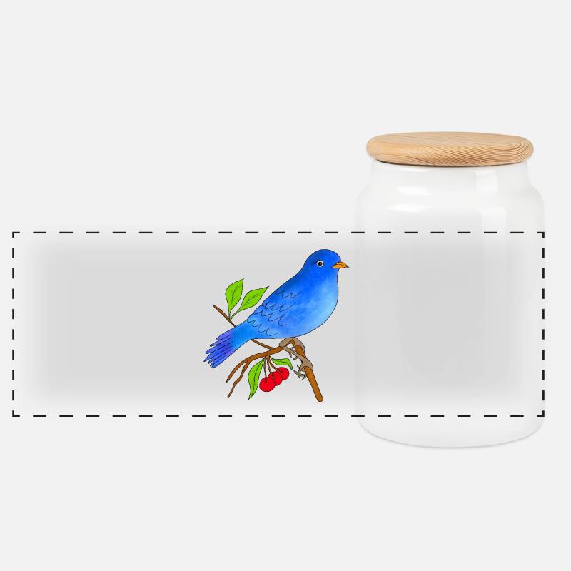 Blauer Vogel - Panorama Keksdose mit Holzdeckel - Weiß