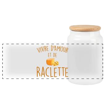 Vivre d'Amour et De Raclette - Boîte à biscuits avec couvercle en bois - blanc - Devant
