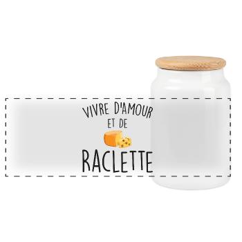 Vivre d'Amour et De Raclette - Boîte à biscuits avec couvercle en bois - blanc - Devant