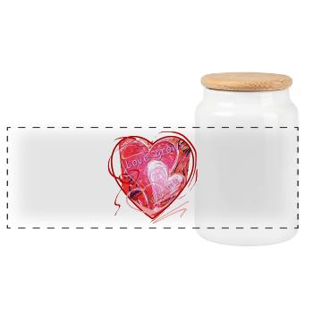 Heart motif lovegrowsifyouletit - Panoramic Cookie Jar with Wooden Lid - white - Front