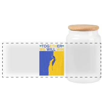 Ukraine - gemeinsam werden wir gewinnen - Panorama Keksdose mit Holzdeckel - Weiß - Vorne
