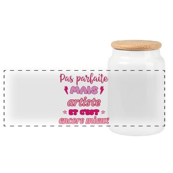 Pas parfaite mais artiste, idée cadeau - Boîte à biscuits avec couvercle en bois - blanc - Devant