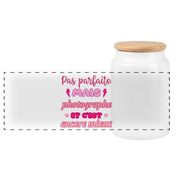 Pas parfaite mais photographe, idée cadeau photo - Boîte à biscuits avec couvercle en bois - blanc - Devant