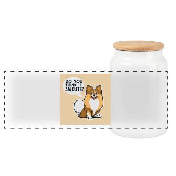 Funny Pomeranian Dog - Do You Think I Am Cute? - Panoramic Cookie Jar with Wooden Lid - white - Front
