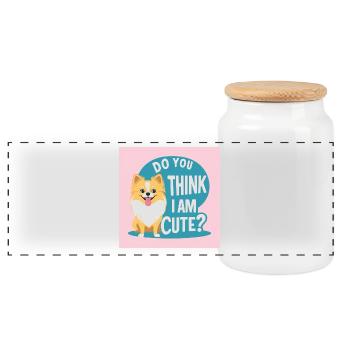 Pomeranian Dog "Do You Think I am cute?" - Panoramic Cookie Jar with Wooden Lid - white - Front