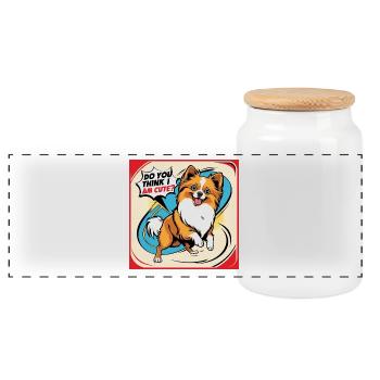 Funny Pomeranian Dog - Do You Think I Am Cute? - Panorama Keksdose mit Holzdeckel - Weiß - Vorne