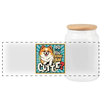 Funny Pomeranian Dog - Do You Think I Am Cute? - Panorama Keksdose mit Holzdeckel - Weiß - Vorne