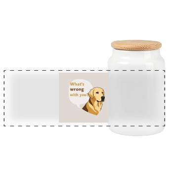 Golden Retriever - What ́s Wrong With You - Panoramic Cookie Jar with Wooden Lid - white - Front