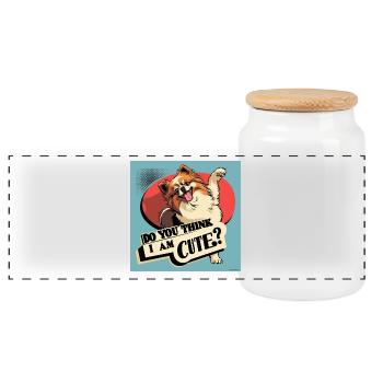 Funny Pomeranian Dog - Do You Think I Am Cute? - Panoramic Cookie Jar with Wooden Lid - white - Front