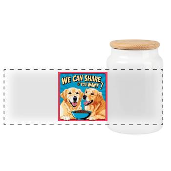 Comic Dogs - We Can Share If You Want - Panorama Keksdose mit Holzdeckel - Weiß - Vorne