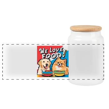 Chiens comiques - Nous aimons la nourriture - Boîte à biscuits avec couvercle en bois - blanc - Devant