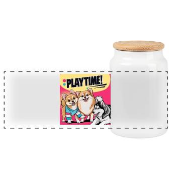 Chiens de bande dessinée - Temps de jeu - Boîte à biscuits avec couvercle en bois - blanc - Devant