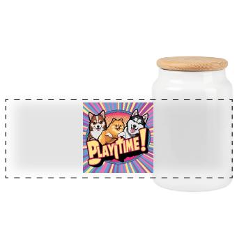 Comic Dogs - Playtime - Panoramic Cookie Jar with Wooden Lid - white - Front