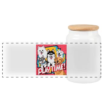 Playtime - Golden Retriever , Husky , Pomeranian - Panorama Keksdose mit Holzdeckel - Weiß - Vorne