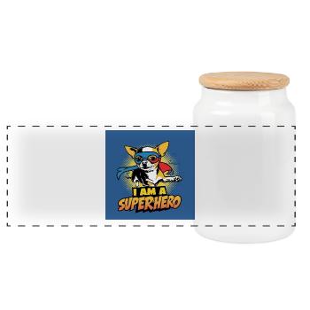Chien Chihuahua « Je suis un super-héros » - Boîte à biscuits avec couvercle en bois - blanc - Devant