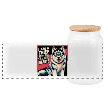Husky "I am a thief and i will steal your heart" - Panorama Keksdose mit Holzdeckel - Weiß - Vorne