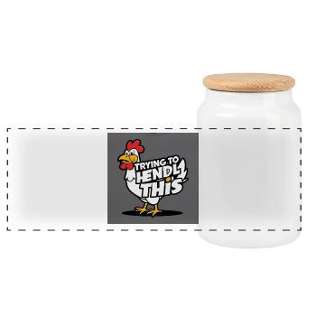 Comic Chicken « Essayer de faire ça » - Boîte à biscuits avec couvercle en bois - blanc - Devant
