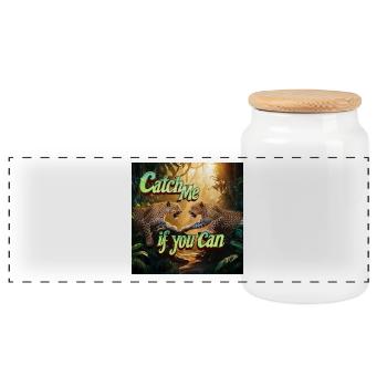 Leopard The Hunt Unfolds "Catch me if you can" - Panoramic Cookie Jar with Wooden Lid - white - Front