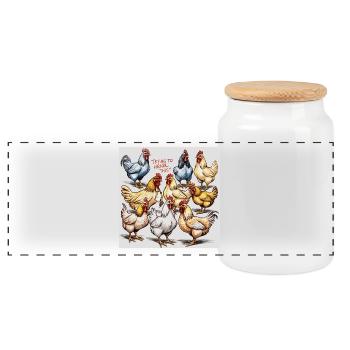 Chicken Ballet: Polyphonic Chicken Troupe - Panoramic Cookie Jar with Wooden Lid - white - Front