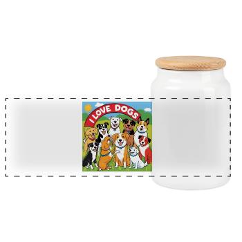 I Love Dogs Cartoon Group - Panoramic Cookie Jar with Wooden Lid - white - Front