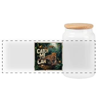 Jungle Leopard Jump - Panoramic Cookie Jar with Wooden Lid - white - Front