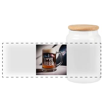 Bierkrug "I Love Beer" - Panorama Keksdose mit Holzdeckel - Weiß - Vorne