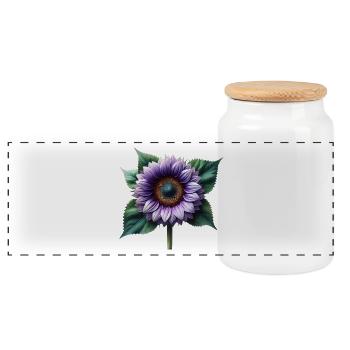 Sonnenblume violett Blumenranke Blume floral - Panorama Keksdose mit Holzdeckel - Weiß - Vorne