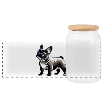 Französische Bulldogge - Pet Dog Design - Panorama Keksdose mit Holzdeckel - Weiß - Vorne