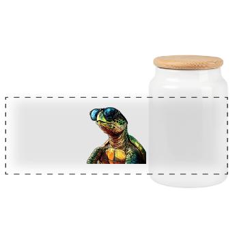 Turtle Sunglasses Summer - Panoramic Cookie Jar with Wooden Lid - white - Front