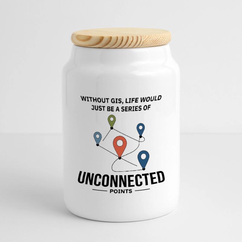 GIS Unconnected Points Map Data Analysis Panoramic Cookie Jar with Wooden Lid