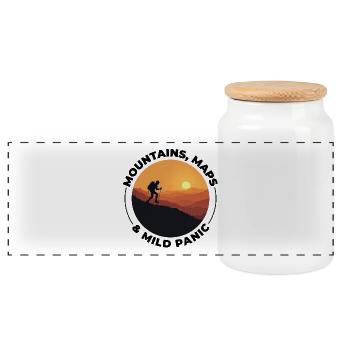 Hiking Mountain Sunset Adventure Outdoor Explore - Panoramic Cookie Jar with Wooden Lid - white - Front