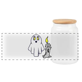 Halloween Ghost Ghost Kids Kid Girl Boy - Panoramic Cookie Jar with Wooden Lid - white - Front