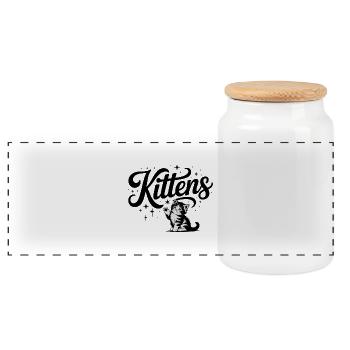 Kittens - Cute Pet Cat Design - Panoramic Cookie Jar with Wooden Lid - white - Front