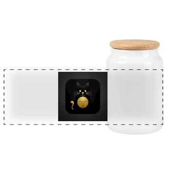 Black Cat with Gold Elegant Design - Panoramic Cookie Jar with Wooden Lid - white - Front