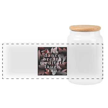 Kiss Dance Breath Meditate Laughter Running - Panoramic Cookie Jar with Wooden Lid - white - Front